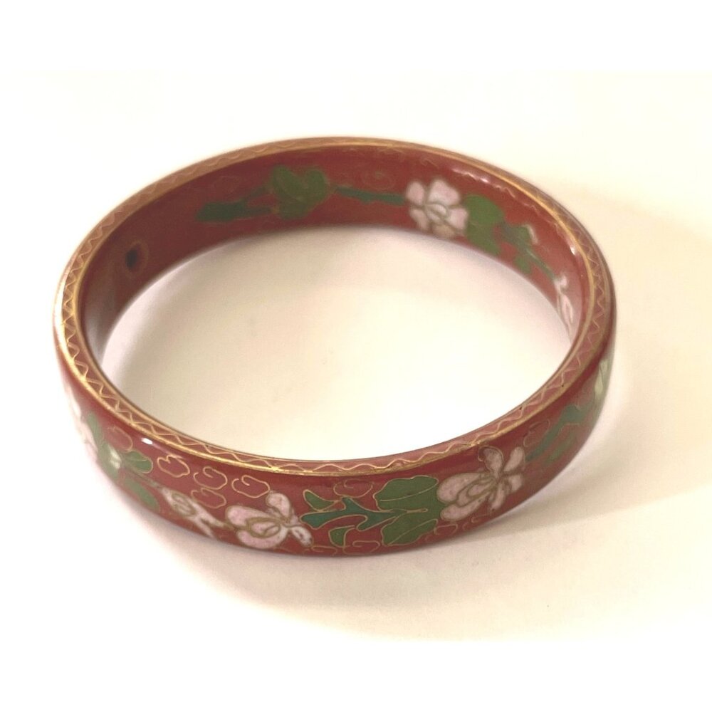 Vintage Chinese Red Cloisonne Enamel Bracelet With Flower Design